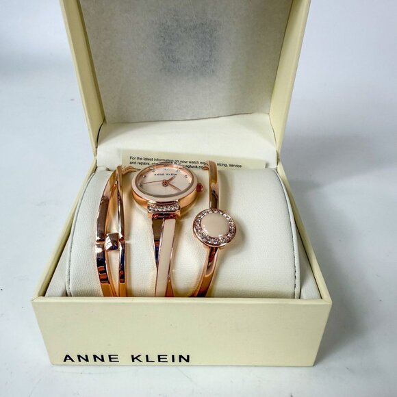 Anne Klein Rose Gold Rhinestones Watch and Matching Bracelets ATK3292LPST NIB - Picture 1 of 3